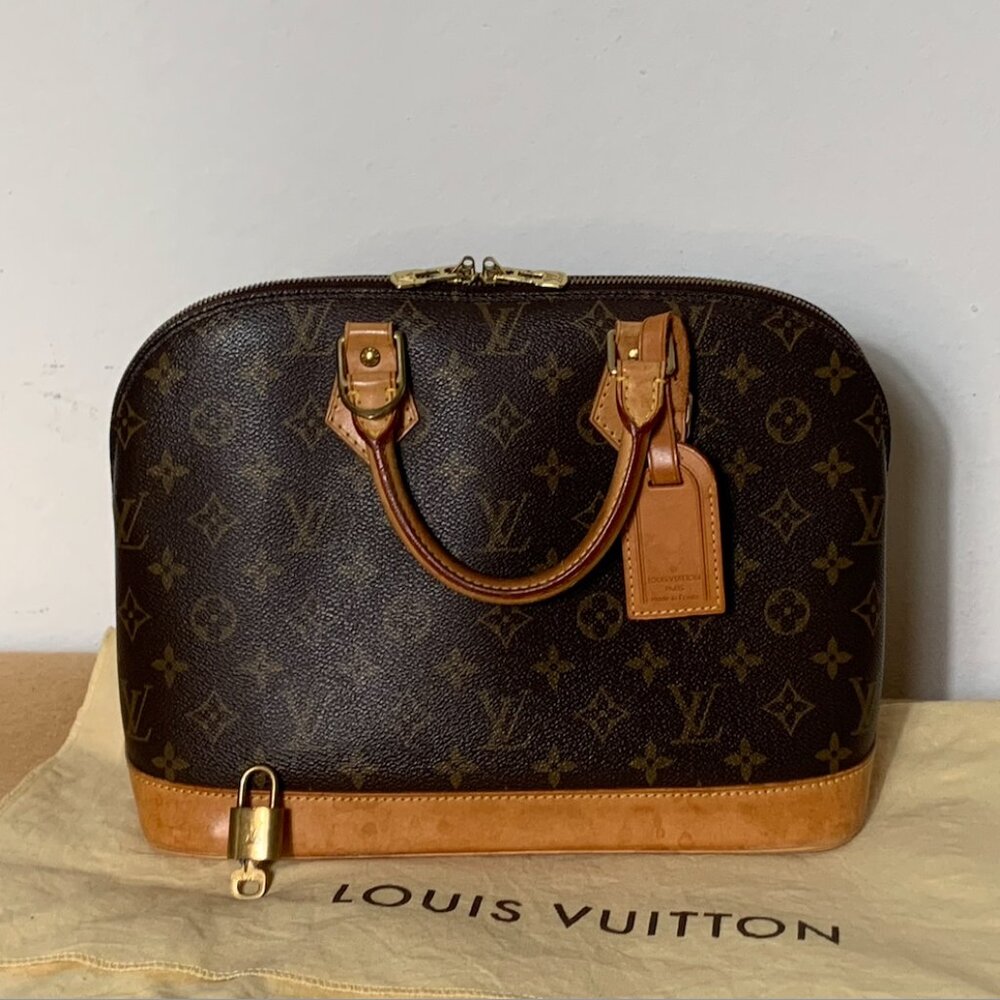 Louis Vuitton Vintage Alma Handbag Purse + Lock LV Dustbag Bundle